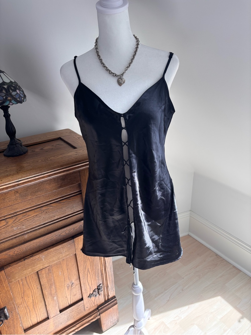 La Senza Satin Lace-Up Slip Dress 🖤